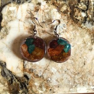 Multi color disc dangle earrings